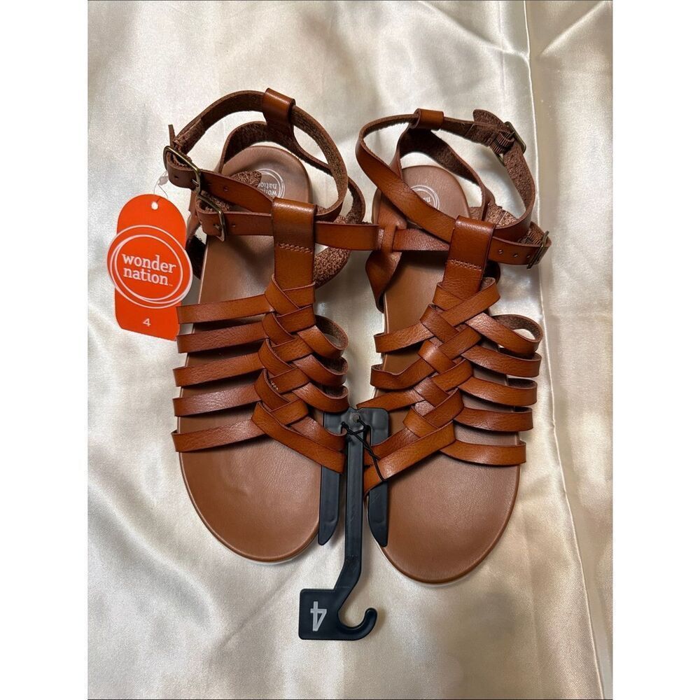wonder nation Tan Braided Strappy Gladiator Sandals